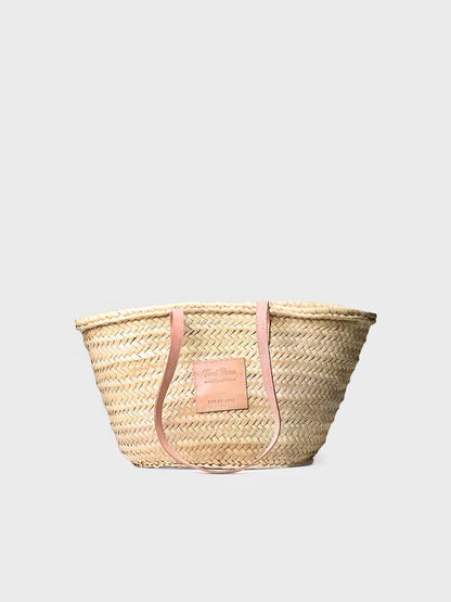 Wicker basket for women with leather handles