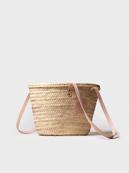 Wicker basket for women with leather handles