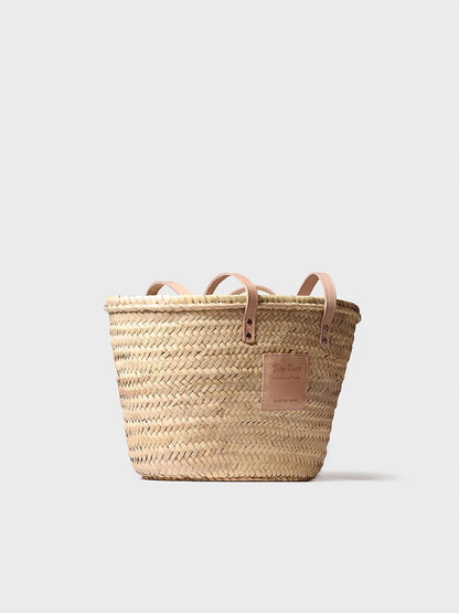 Wicker basket for women with leather handles