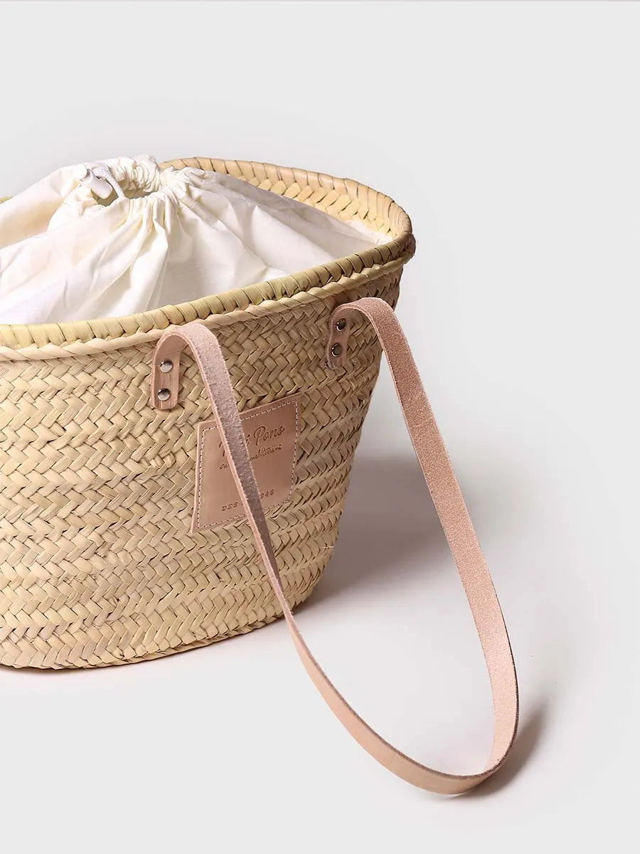 Wicker basket for women with leather handles