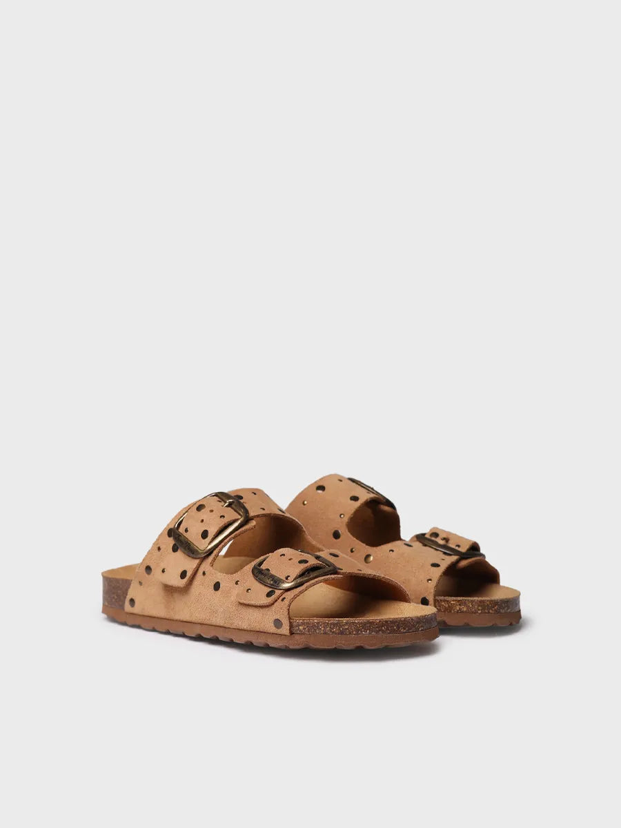 Women's BIO sandal in suede with buckles and studs