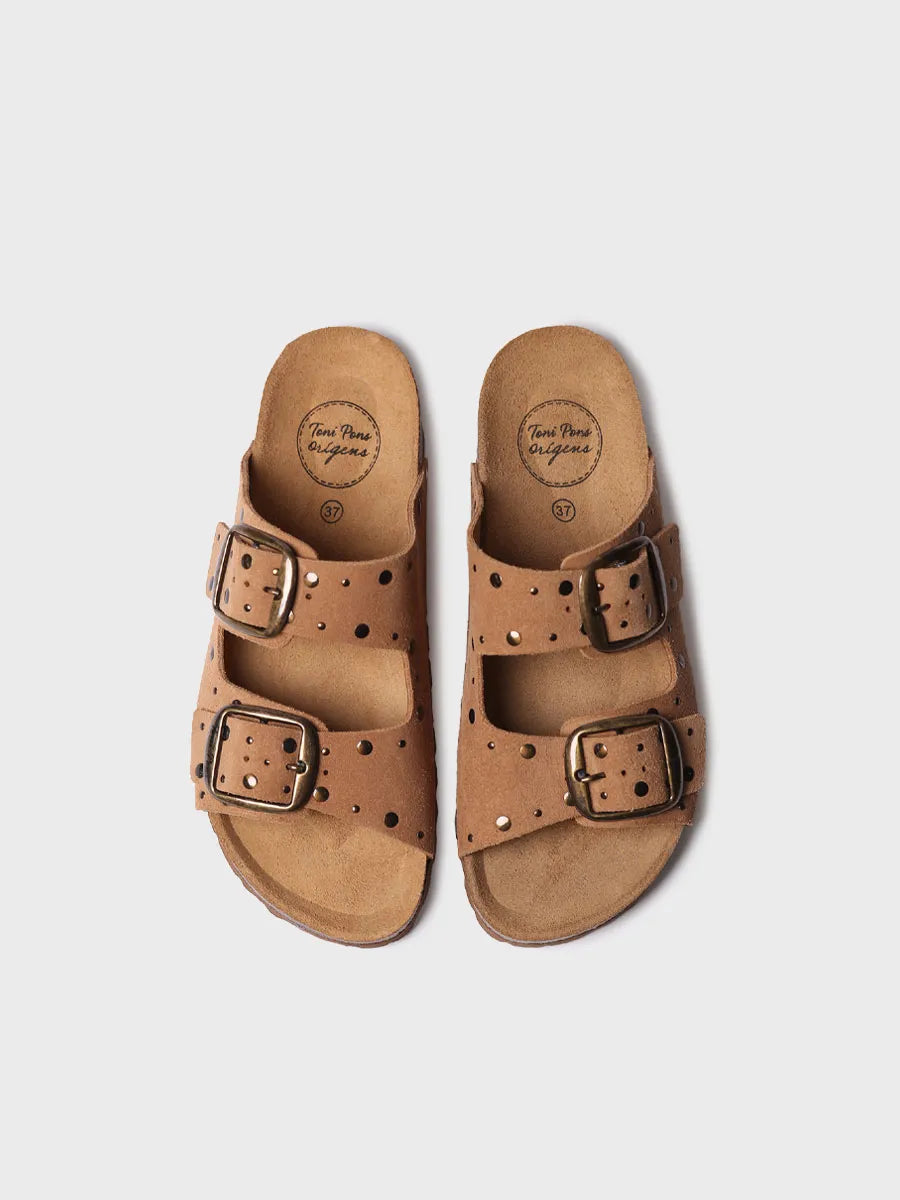 Women's BIO sandal in suede with buckles and studs