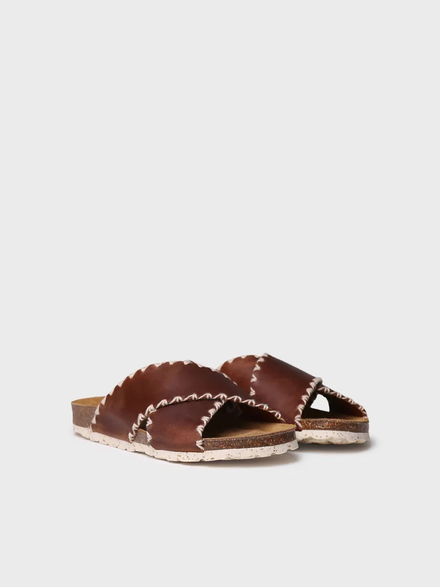 Women's BIO sandal in leather with crossed straps