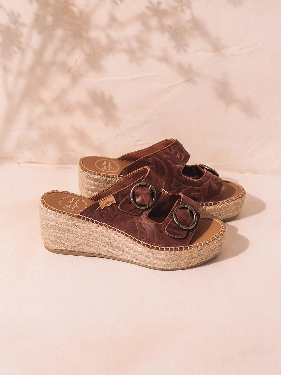 Backless women's espadrille in leather with jute wedge