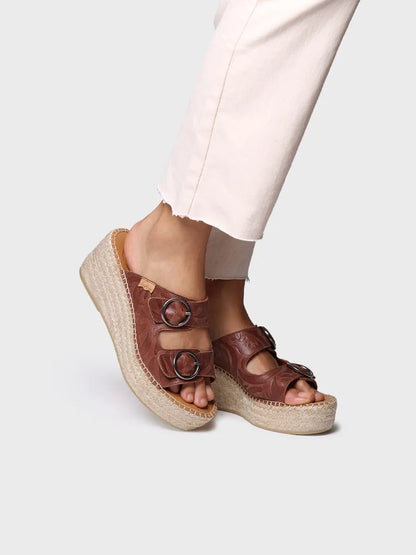 Espadrilles pour femme en cuir avec semelle compensée en jute 