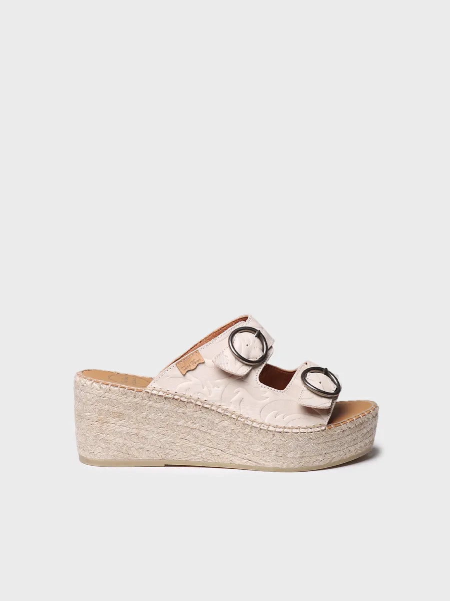 Backless women's espadrille in leather with jute wedge