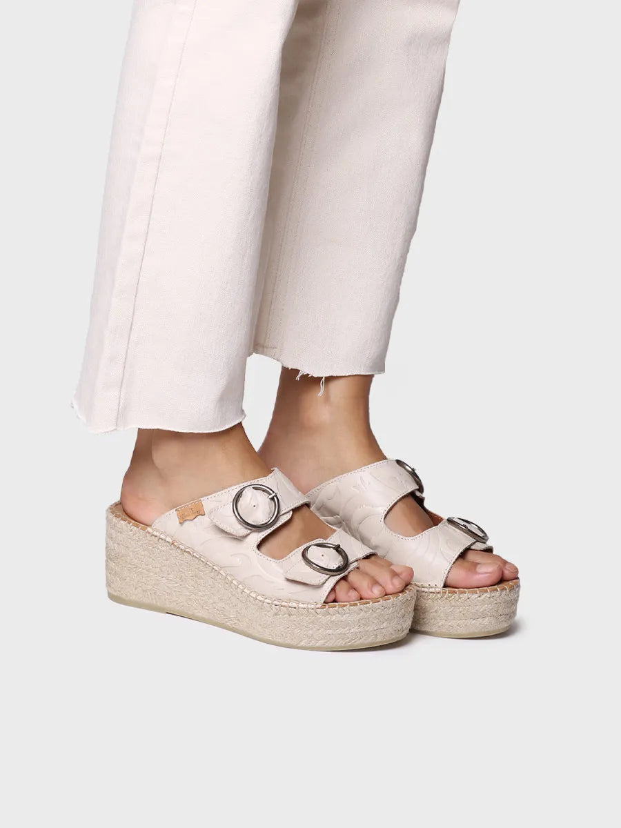 Espadrilles pour femme en cuir avec semelle compensée en jute 