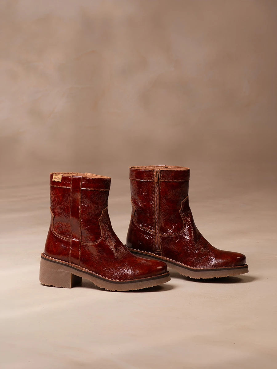 Bottines pour femme en cuir verni avec fermeture éclair latérale | IRIS-CA