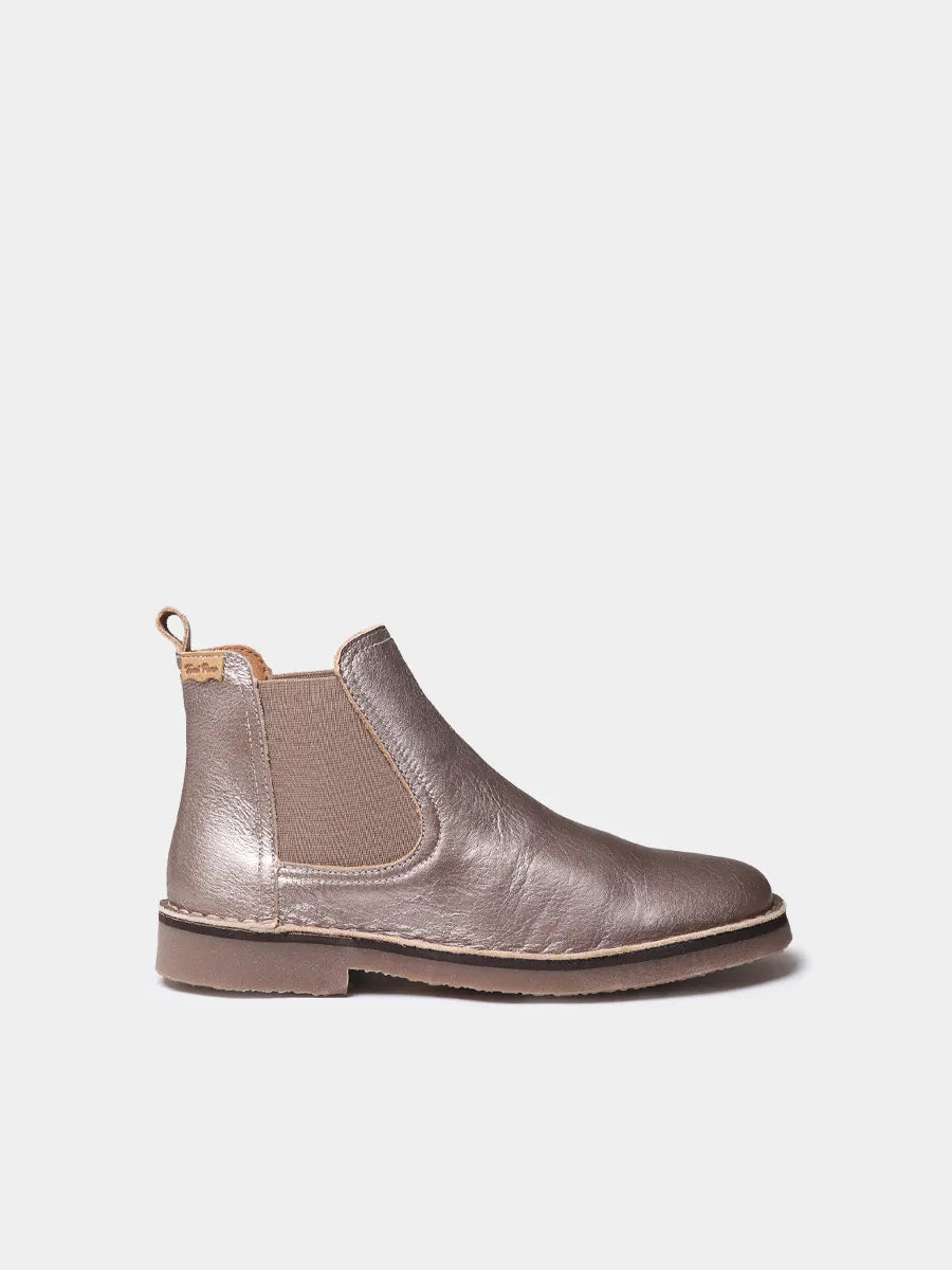 Women’s leather ankle boots with striped elastic