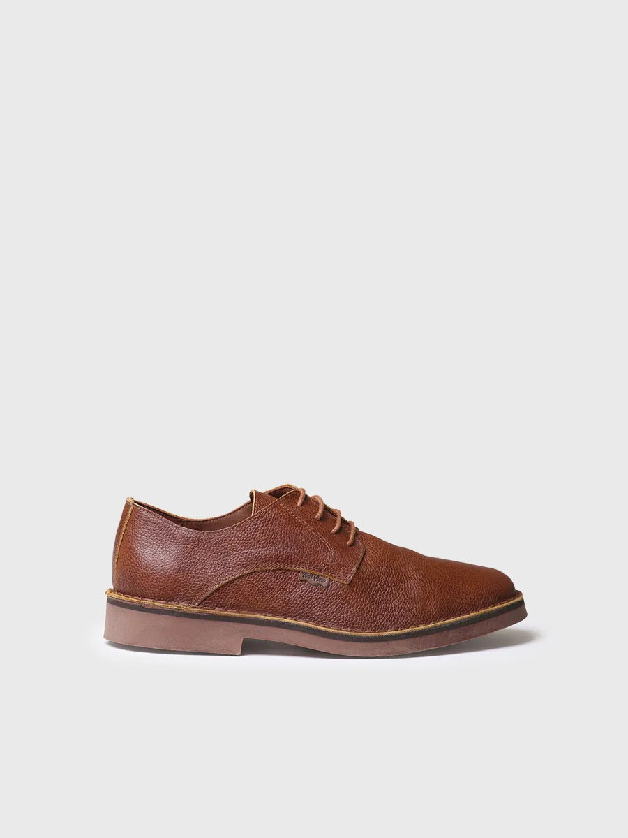 Men's lace-up leather shoe in camel 