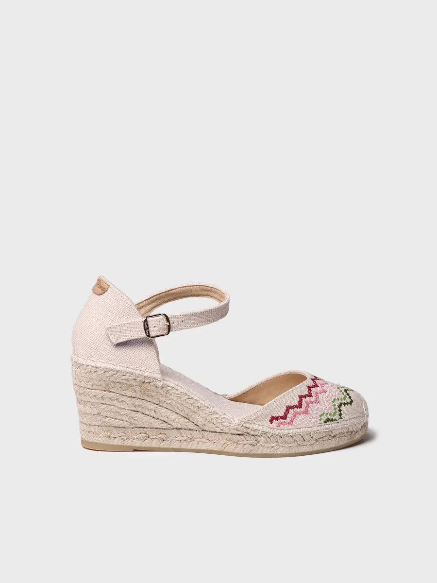 Vegan wedge espadrille with cross-stitch embroidery