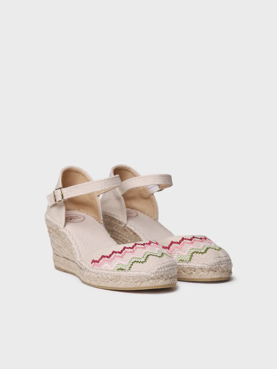 Vegan wedge espadrille with cross-stitch embroidery