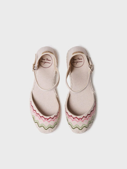 Vegan wedge espadrille with cross-stitch embroidery