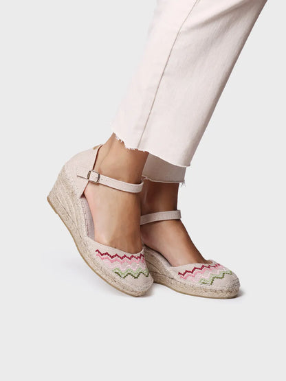 Vegan wedge espadrille with cross-stitch embroidery