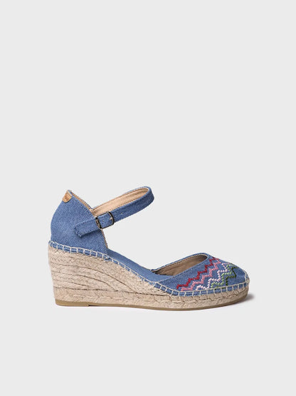 Vegan wedge espadrille with cross-stitch embroidery