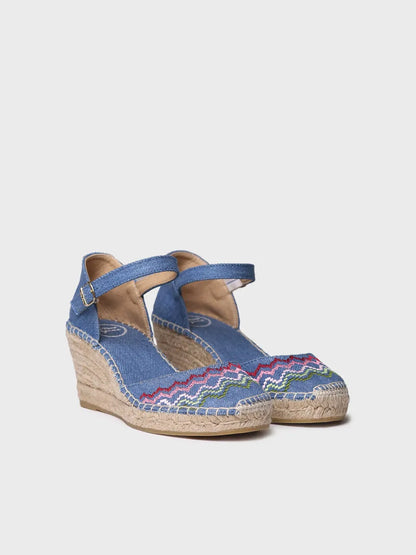 Vegan wedge espadrille with cross-stitch embroidery