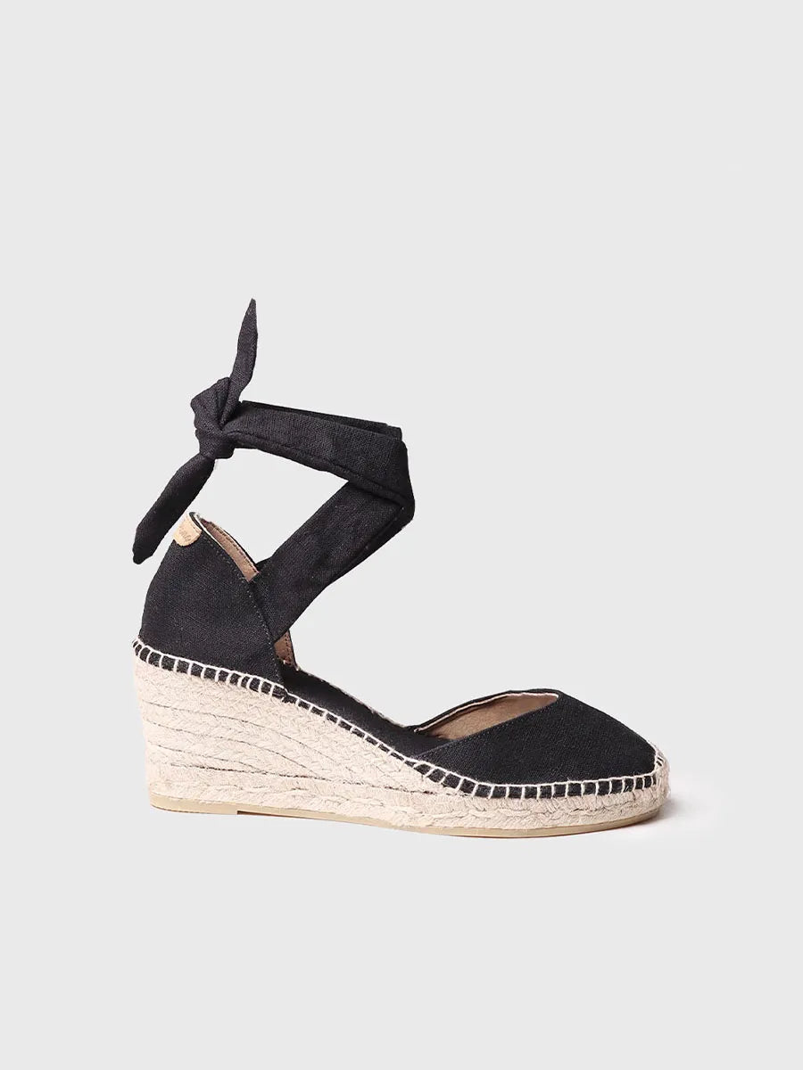 Espadrille à talon compensé avec rubans 