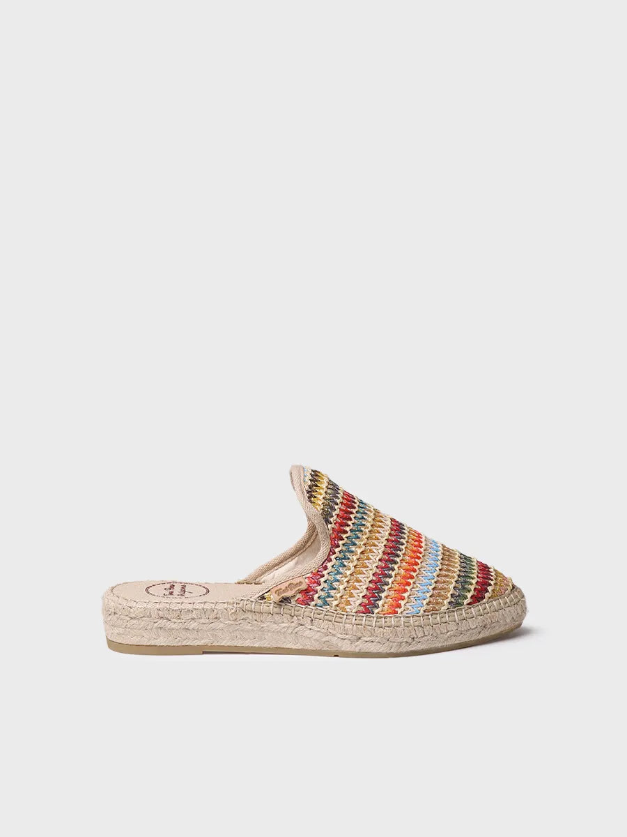 Women's espadrille-type slipper in multicoloured raffia