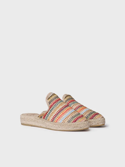 Women's espadrille-type slipper in multicoloured raffia