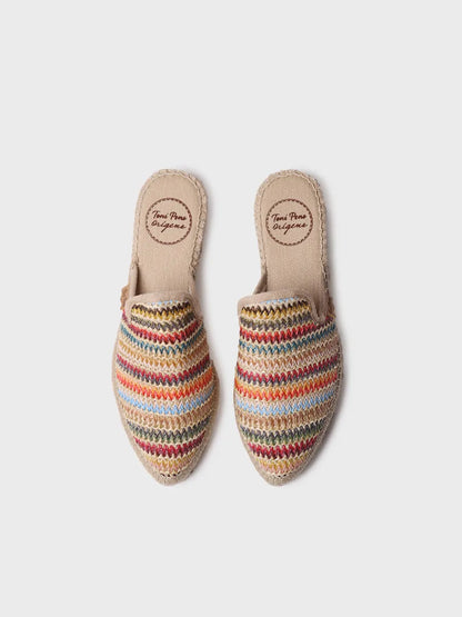 Women's espadrille-type slipper in multicoloured raffia