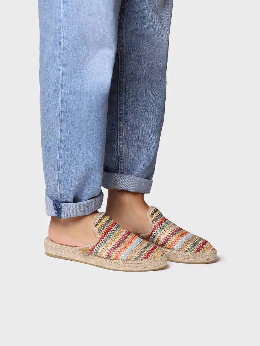 Women's espadrille-type slipper in multicoloured raffia