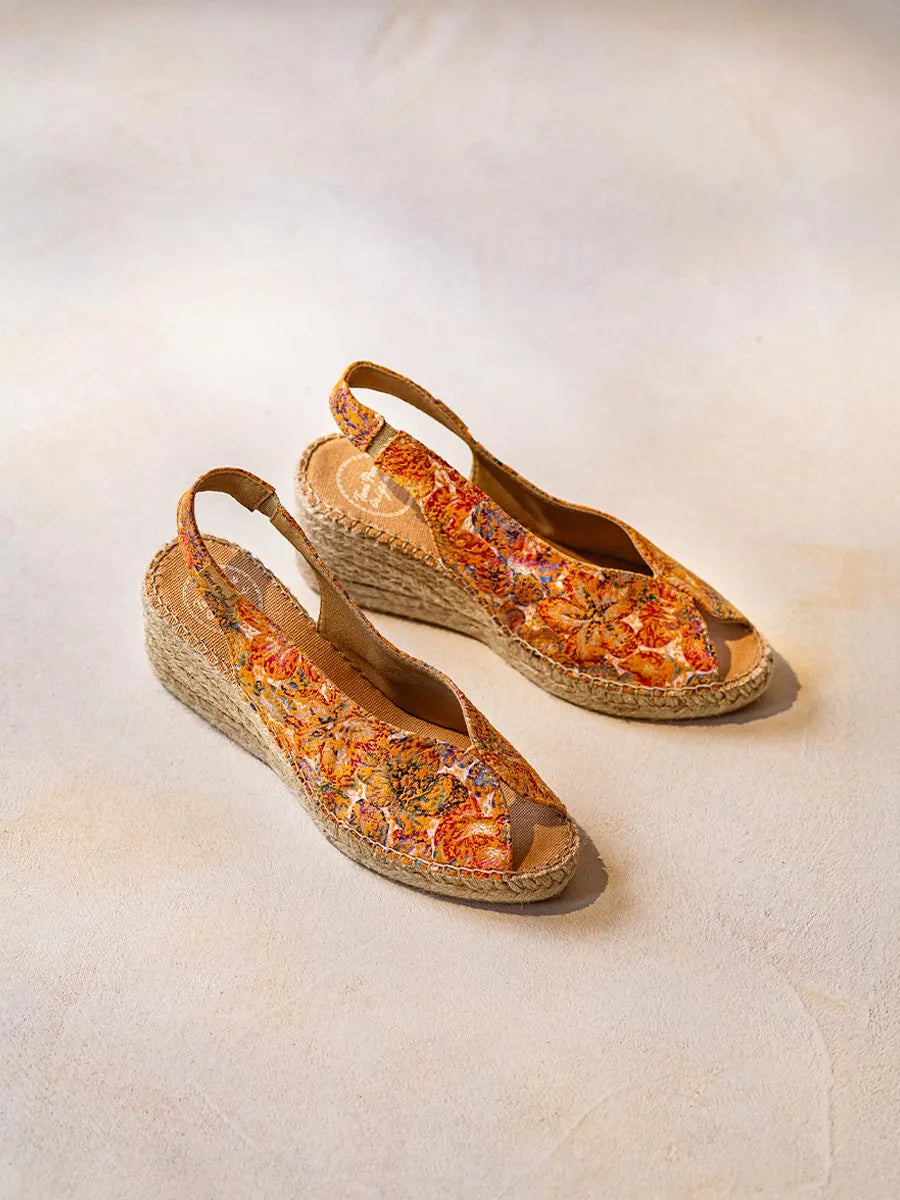 Women's multicolour leather peep toe espadrille