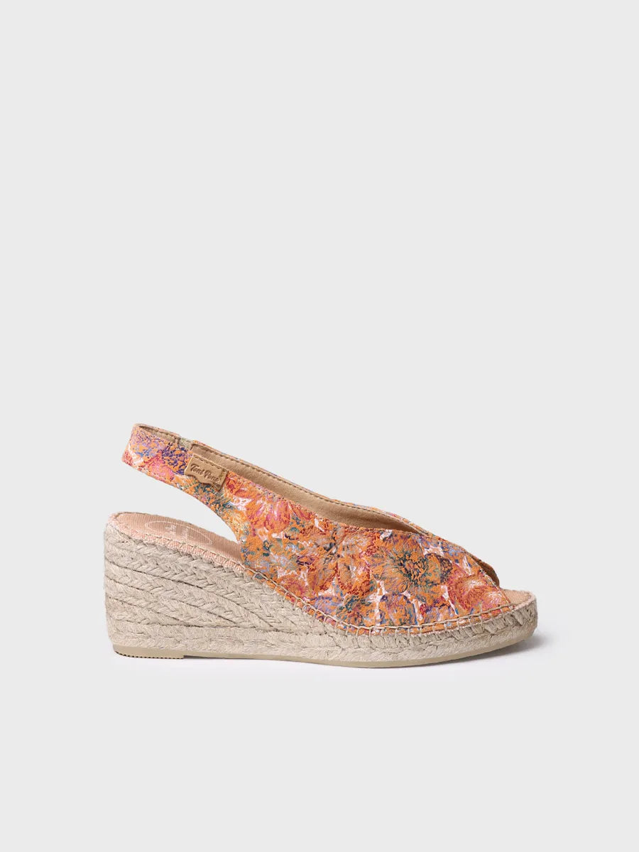 Women's multicolour leather peep toe espadrille