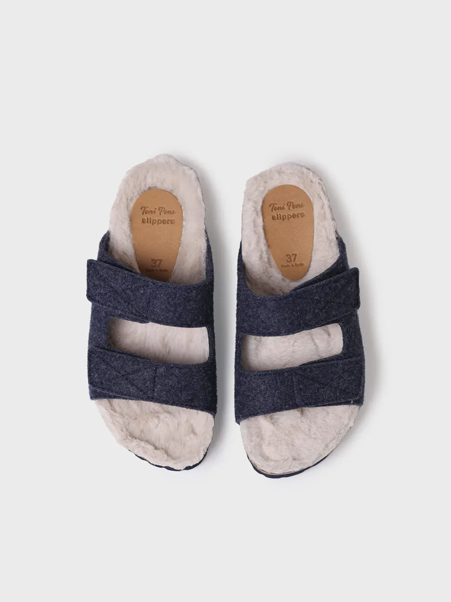 Offener Damenpantoffel aus Filz und Schaffell - LIZY