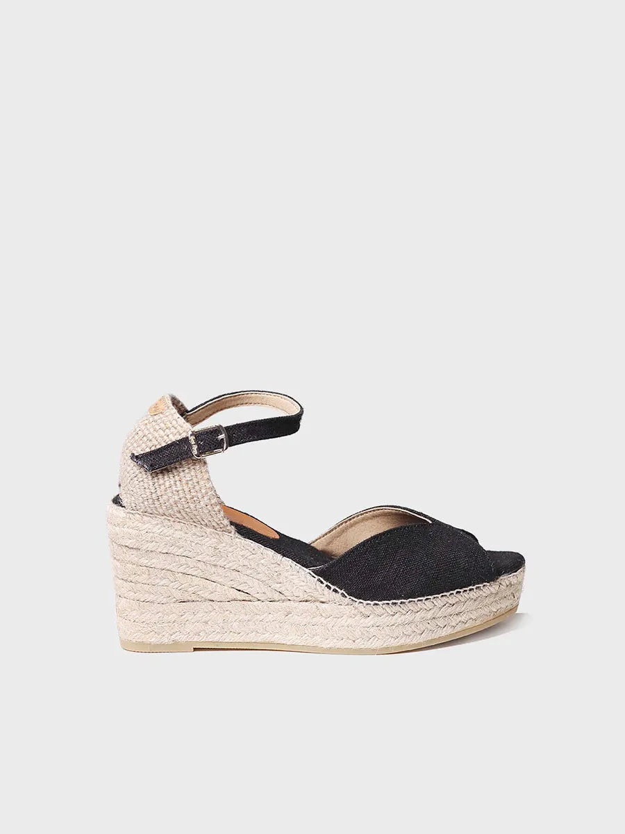 Espadrillas con zeppa e fibbia in Nero - LUA-NT