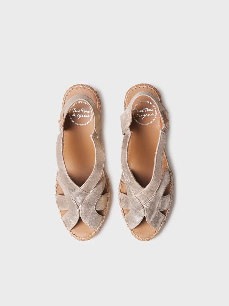 zapatillas mujer - Alpargata de mujer en piel metalizada con cuña y elásticos | LUCIA-AS  - Toni Pons  
