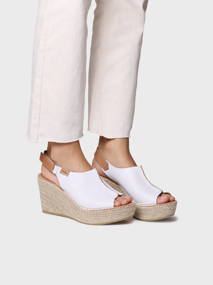 Espadrilles compensées pour femme en cuir avec fermeture velcro 