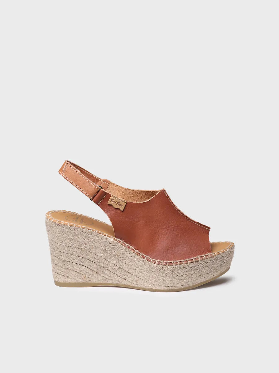 Espadrilles compensées pour femme en cuir avec fermeture velcro 