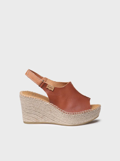 Espadrillas da donna in pelle con zeppa e chiusura in velcro 