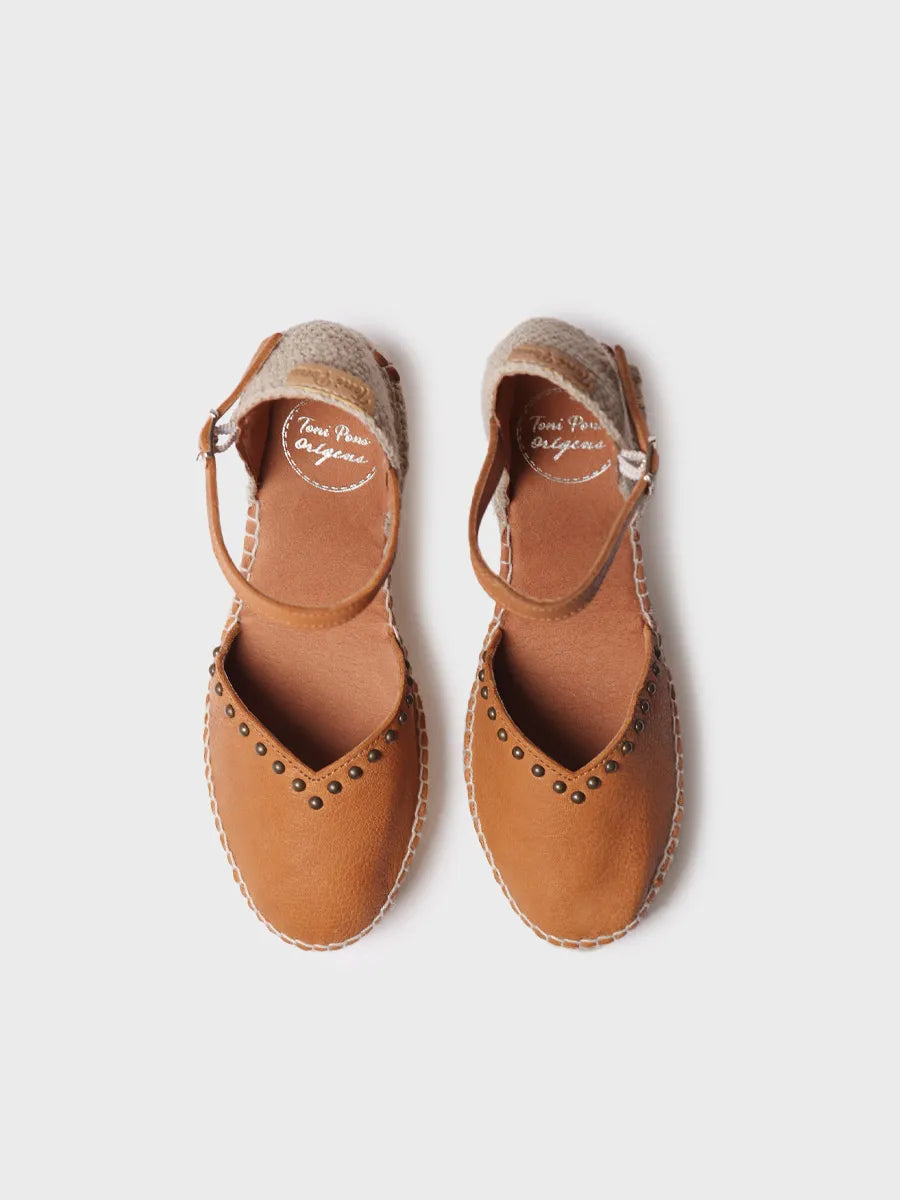 Espadrilles compensées pour femme en cuir avec clous 