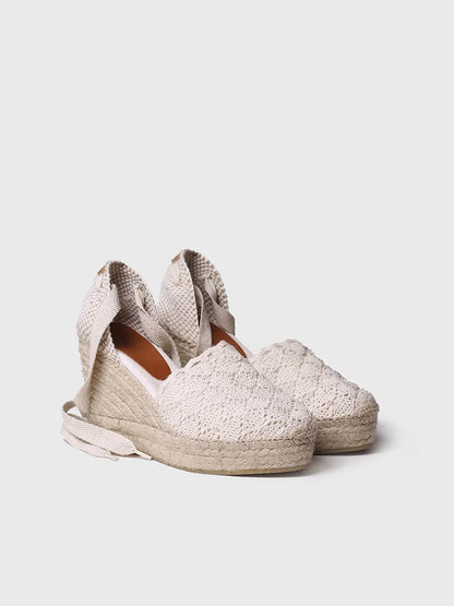 High wedge espadrilles with ribbons in Ecru colour