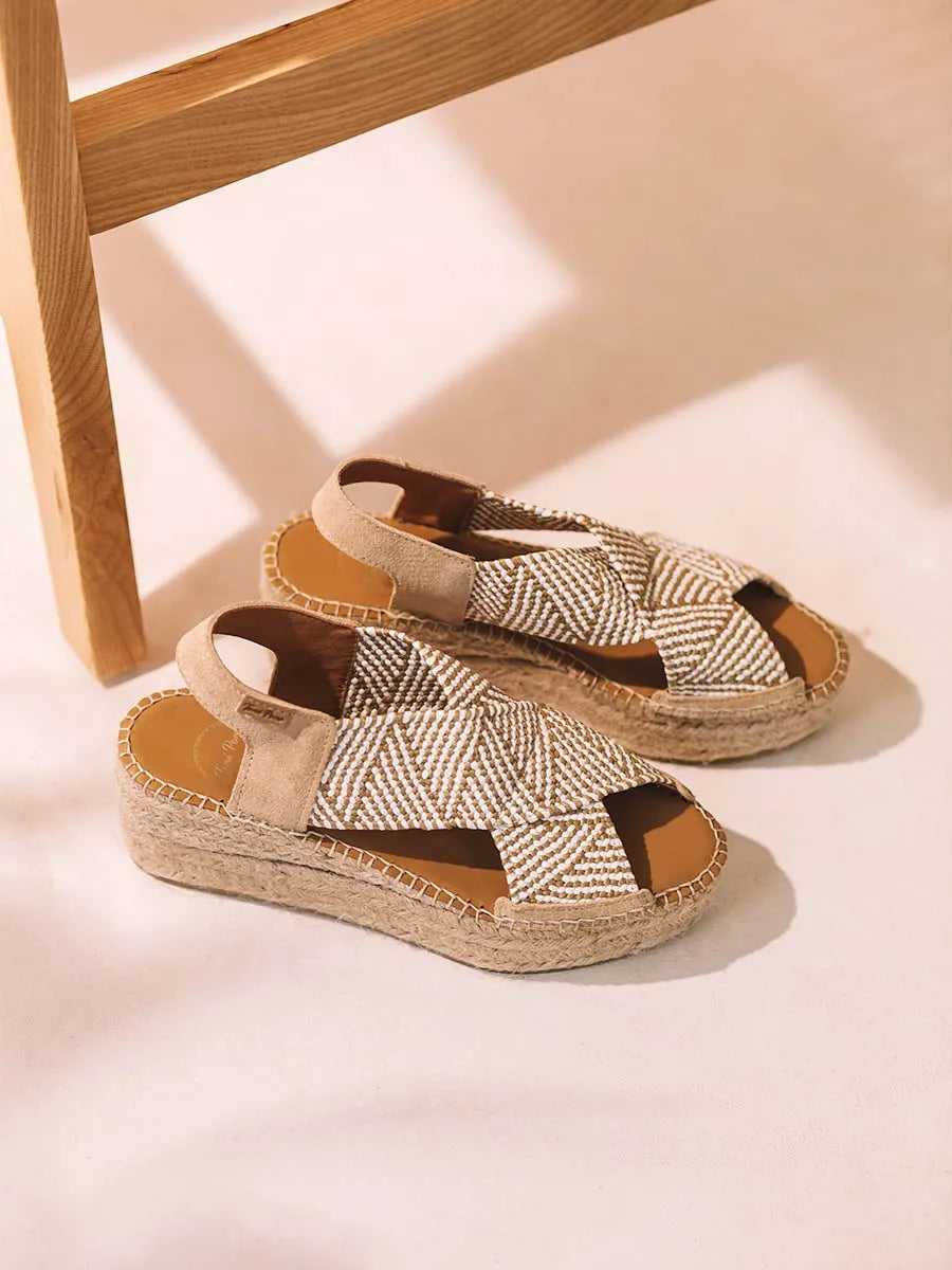 Espadrilles compensées pour femme avec lanières élastiques multicolores 