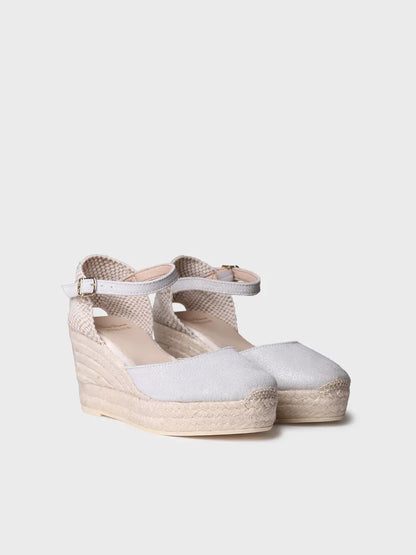 Espadrille à talon compensé en croûte de cuir pour mariée - MATILDA