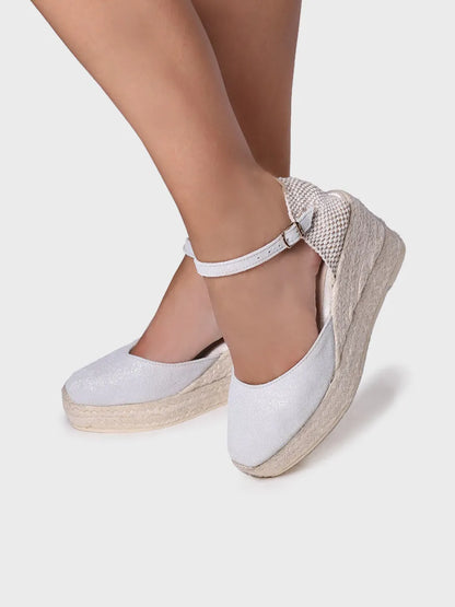 Espadrille à talon compensé en croûte de cuir pour mariée - MATILDA