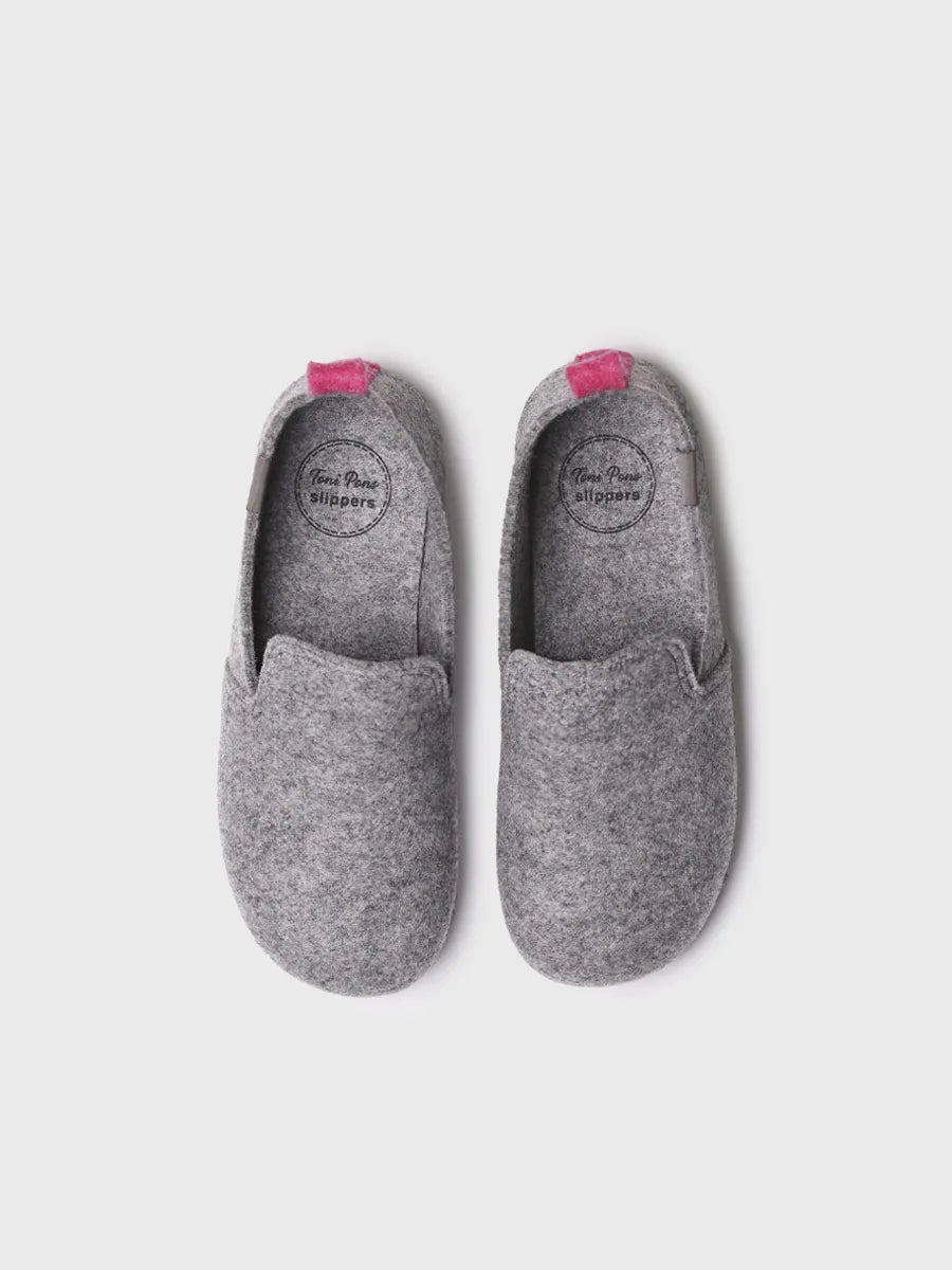 Women's slipper in recycled felt in grey 