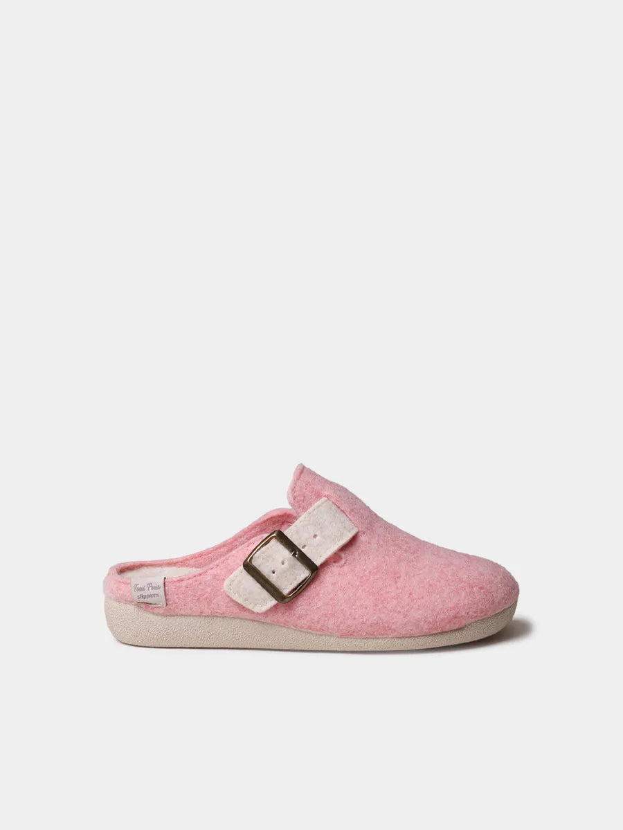 Slipper de mujer tipo zueco con hebilla en fieltro reciclado | MIMA-FR