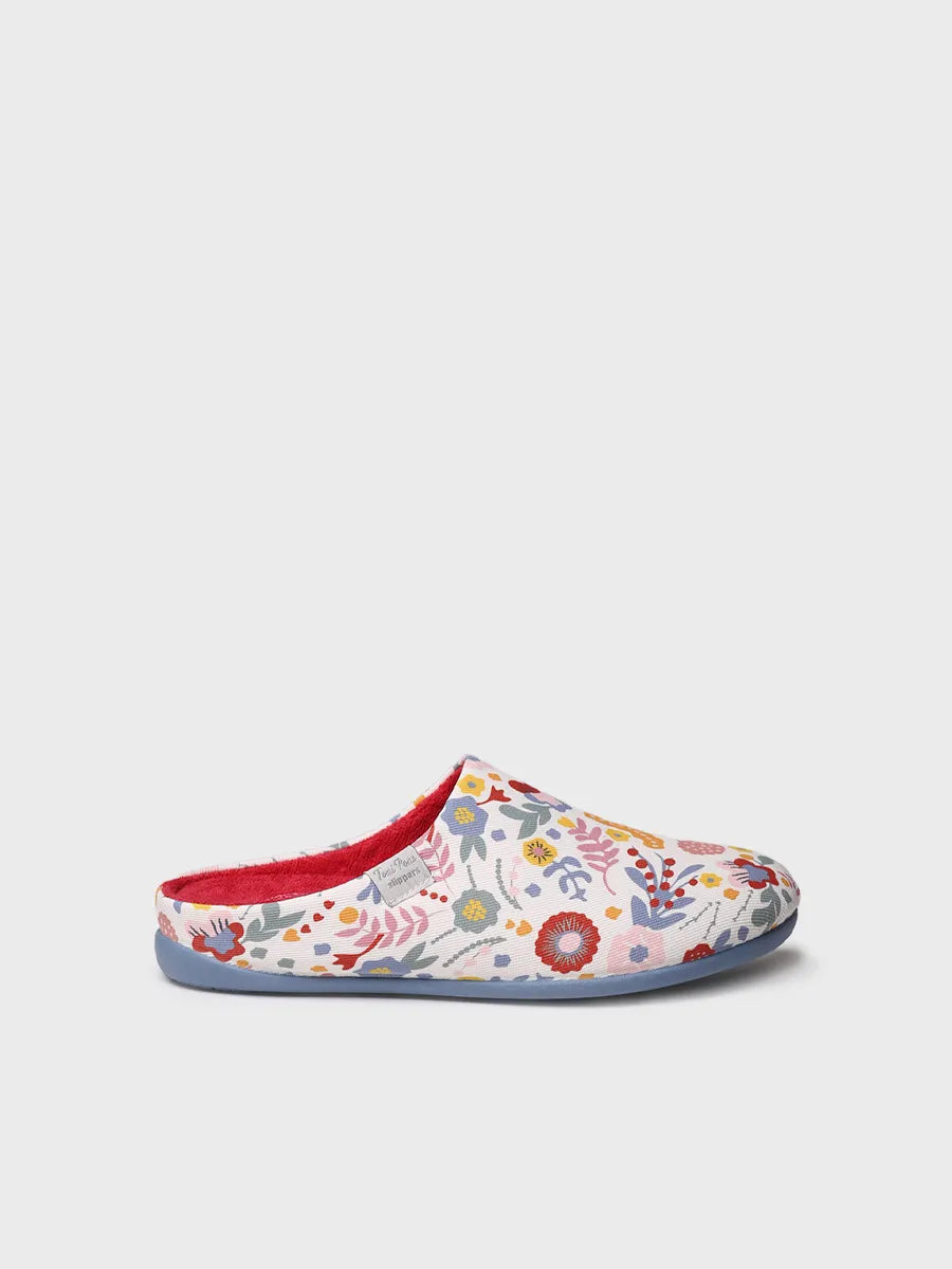 Women's clog-type house slipper in printed cotton