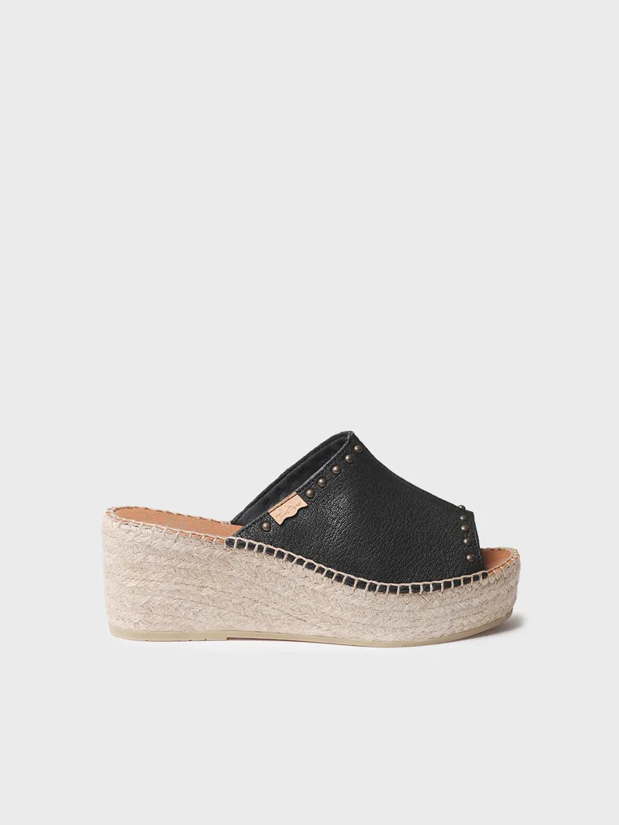 Women's backless espadrille in leather with wedge and studs