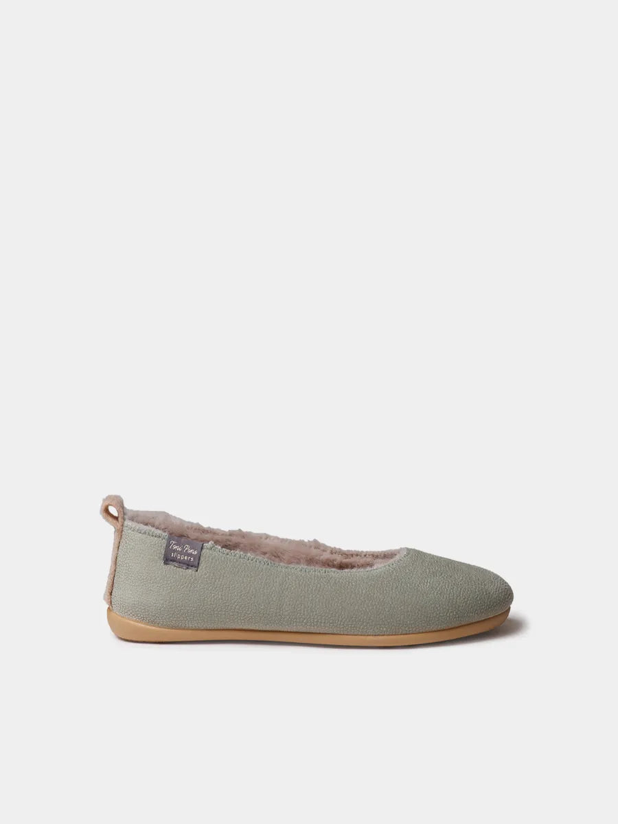 Women's clog-style slipper in faux fur and felt