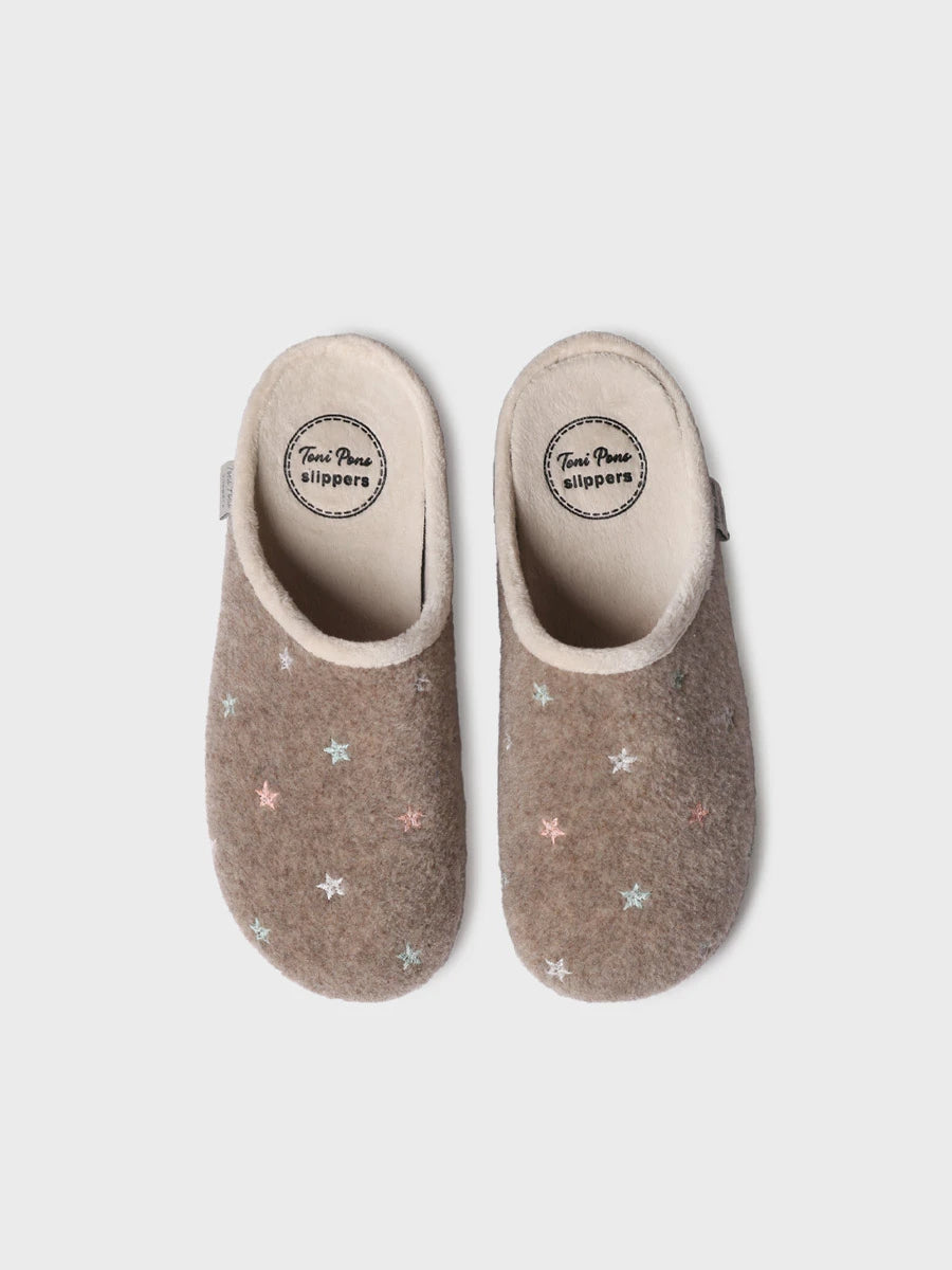 Zapatillas de casa mujer - Slipper abierta con bordados luminiscentes para mujer | MONA-FT  - Toni Pons  