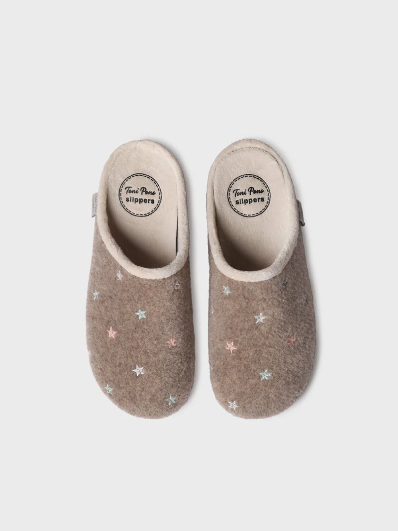 Zapatillas de casa mujer - Slipper abierta con bordados luminiscentes para mujer | MONA-FT  - Toni Pons  