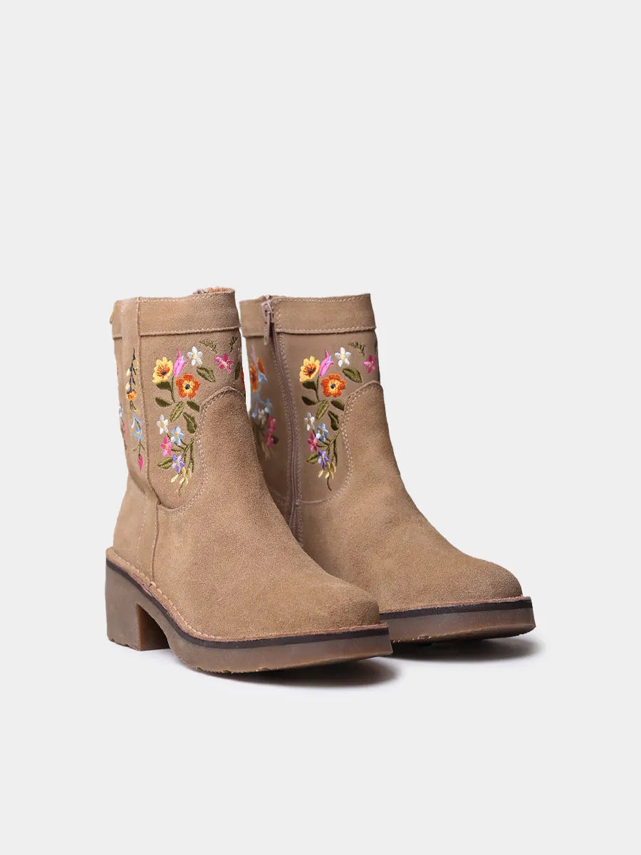 Botines mujer - Botín de mujer en serraje con flores bordadas | MONELLS  - Toni Pons  