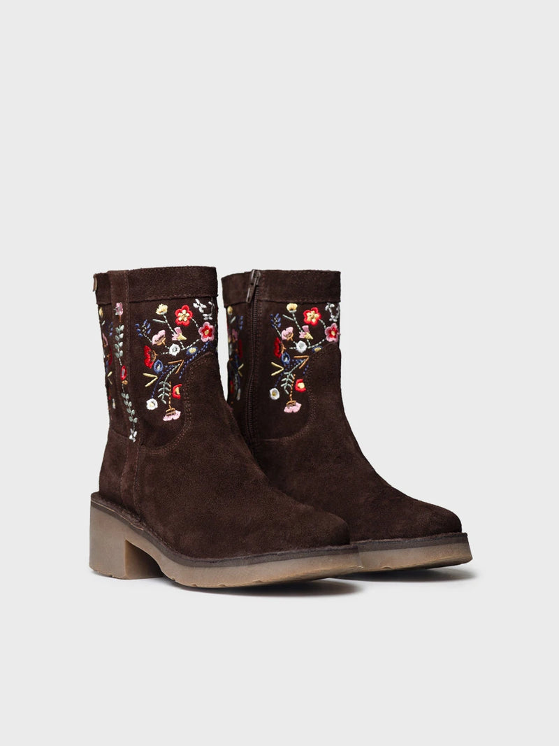 Botines mujer - Botín de mujer en serraje con flores bordadas | MONELLS  - Toni Pons  