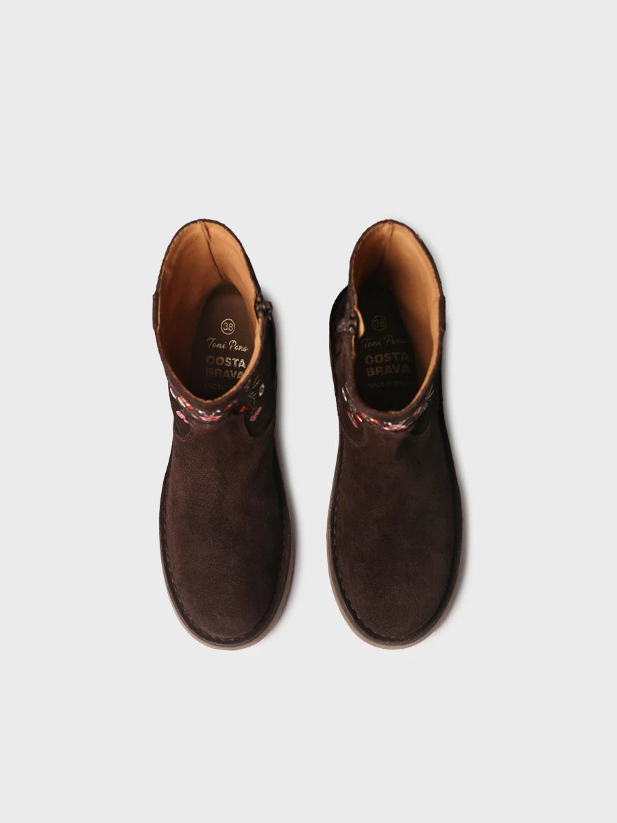 Botines mujer - Botín de mujer en serraje con flores bordadas | MONELLS  - Toni Pons  