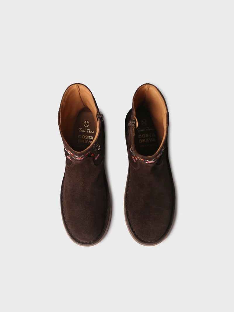 Botines mujer - Botín de mujer en serraje con flores bordadas | MONELLS  - Toni Pons  