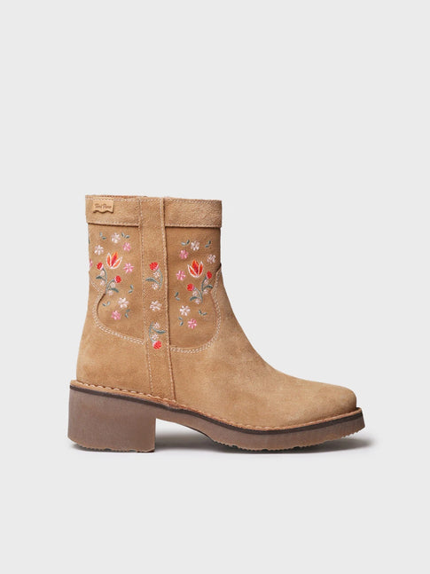 Botines mujer - Botín de mujer en serraje con flores bordadas | MONELLS  - Toni Pons  